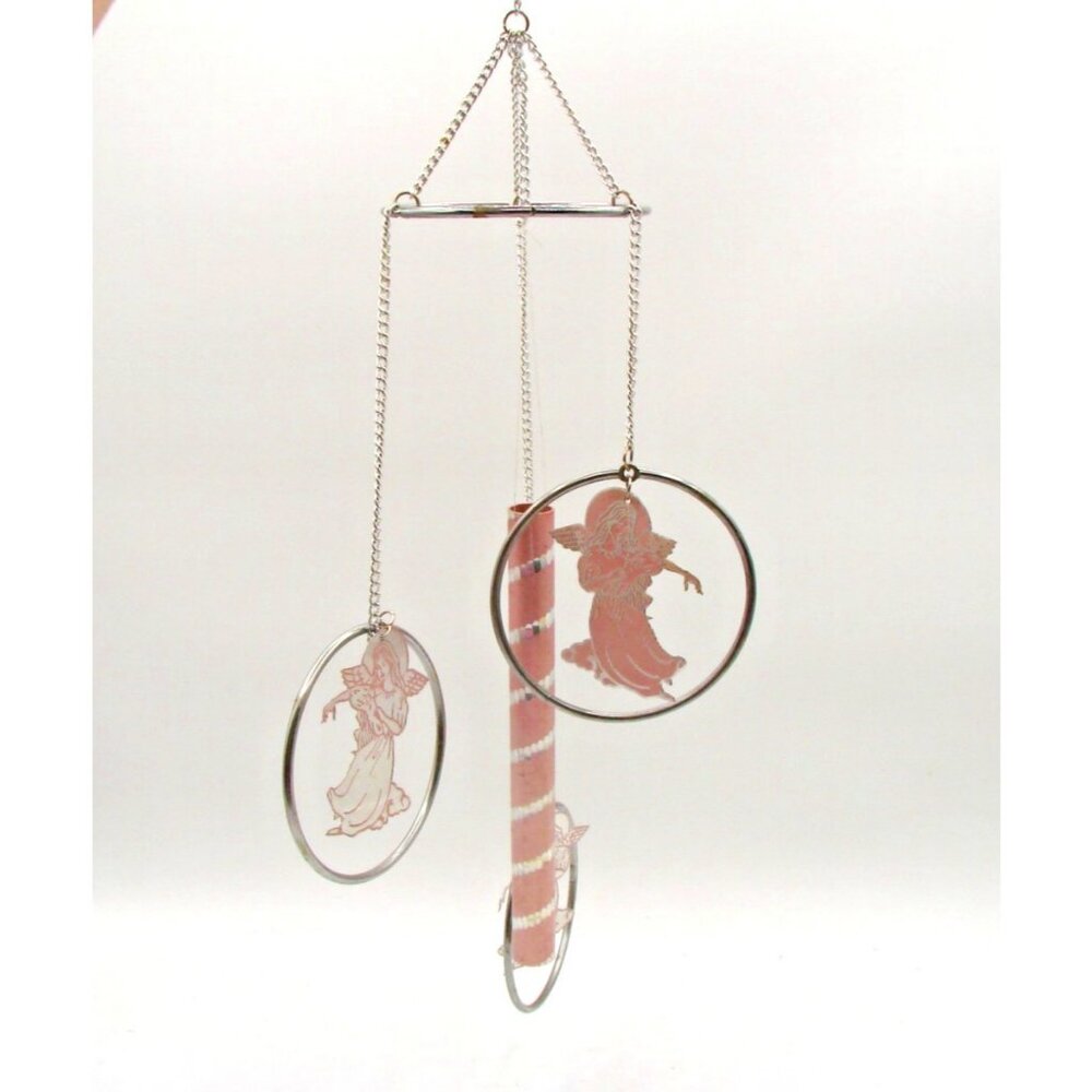 Angel Wind Chimes Pink Silver Metal Rings Pretty Sounds Home Decoration Hanging